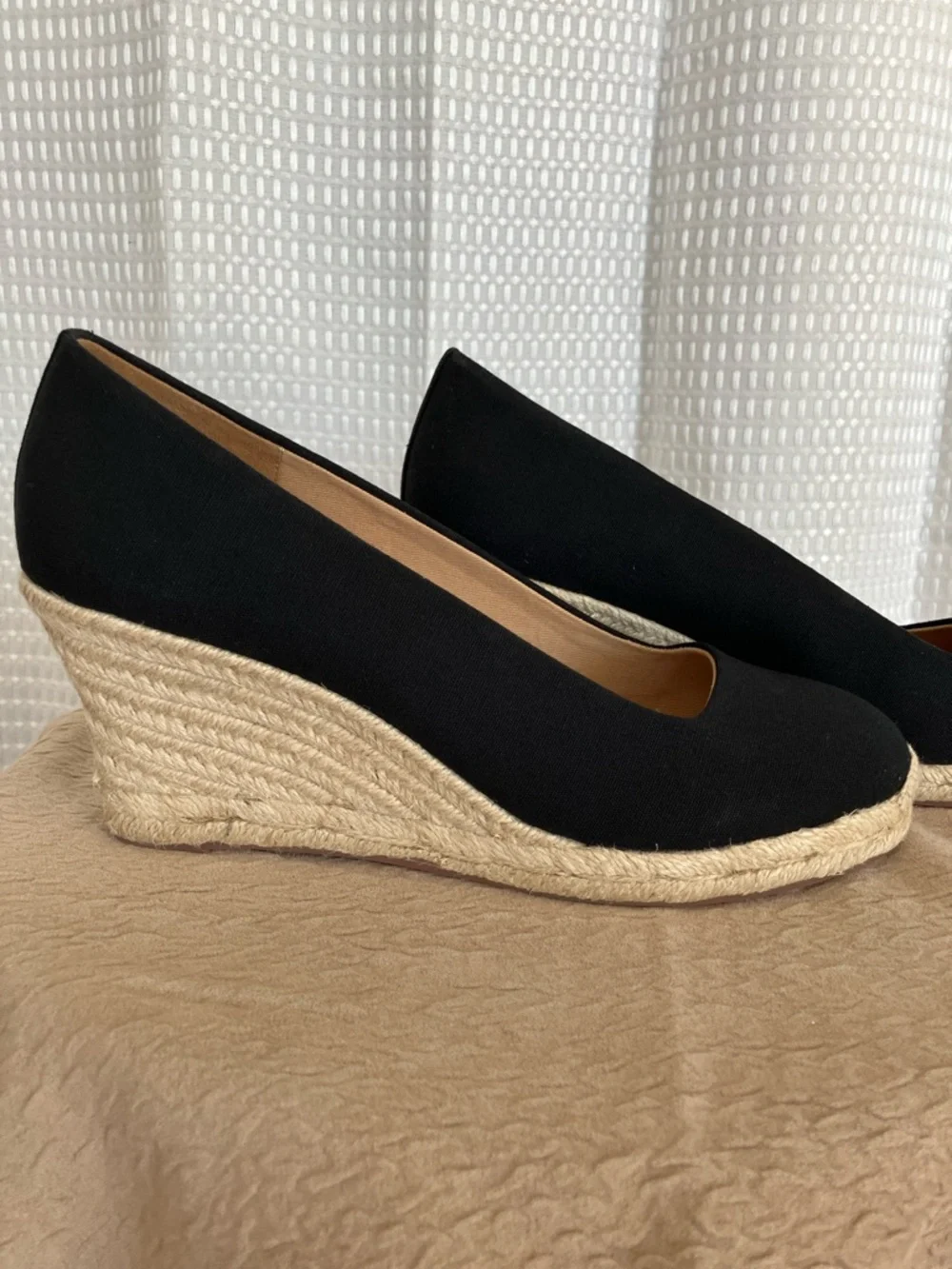 J.Crew Factory Espadrille Wedge Heels Black Canvas AL003 Size 10